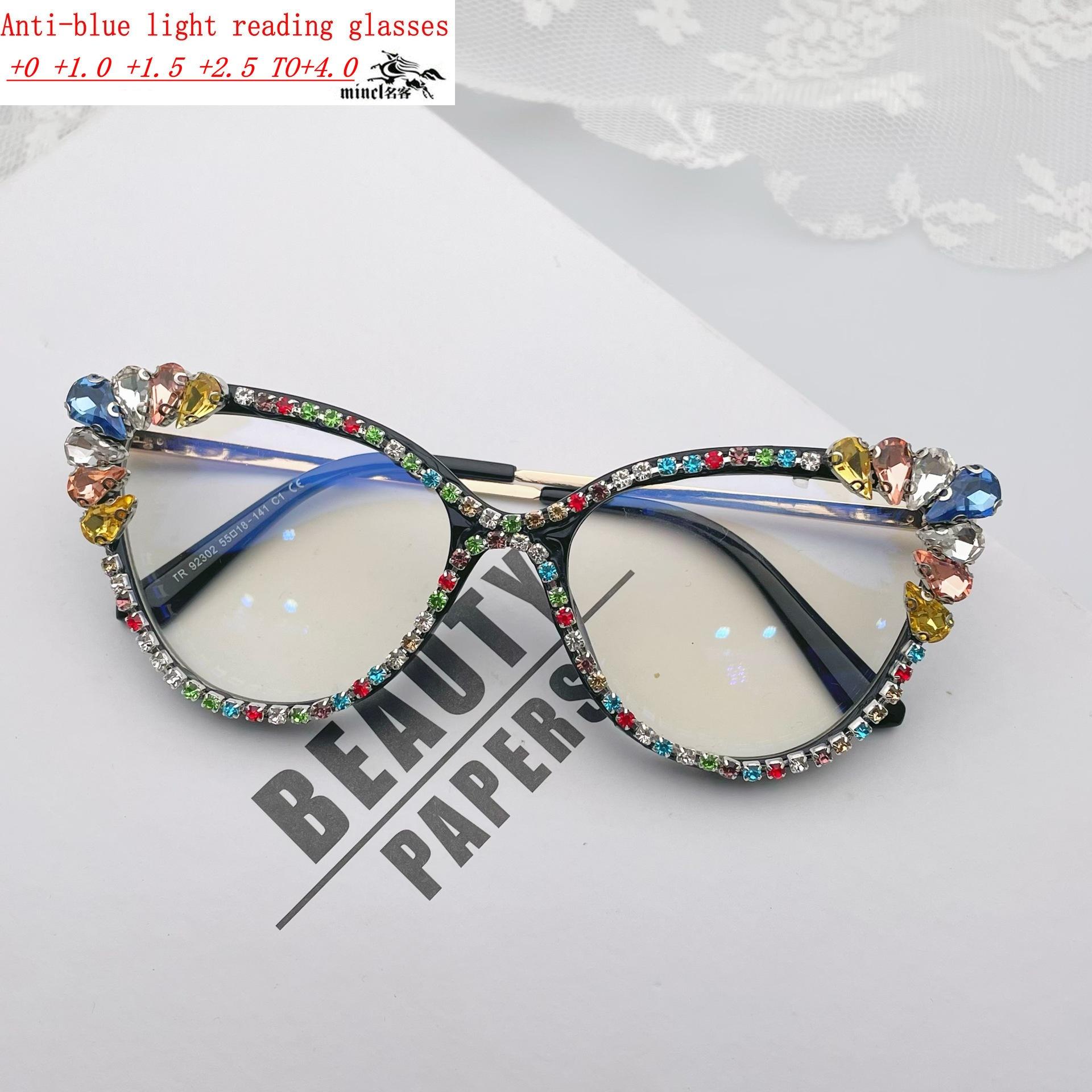 

Oversized Cat Eye Ladies Presbyopia Reader Diamond Rhinestone Glasses Ladies Bling Reading Glasses for Women Anti Blue Light NX 0 чорний
