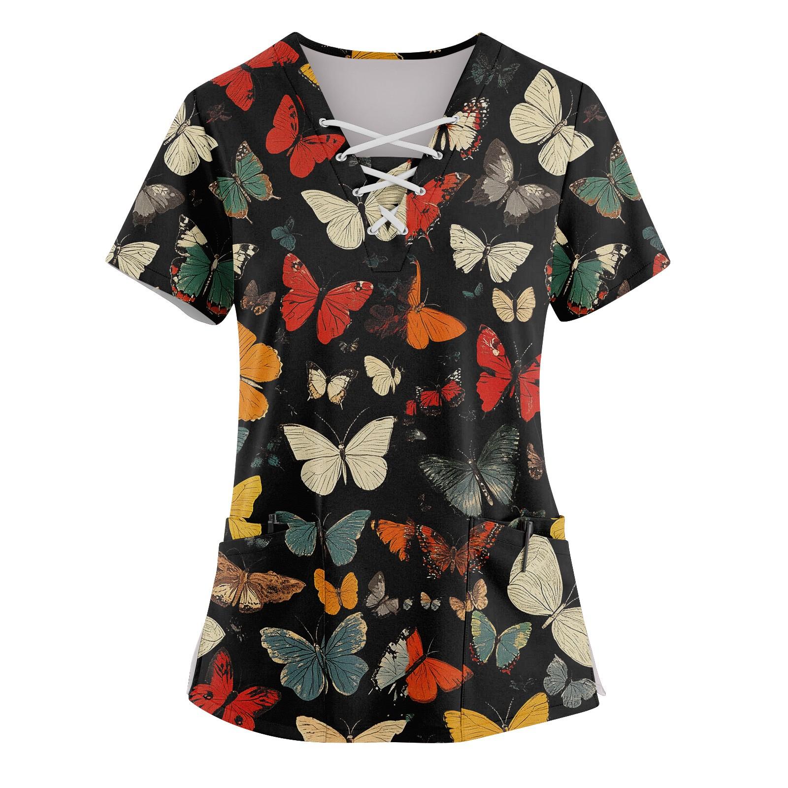 

Жіноча кишеня з V-подібним вирізом і короткими рукавами з квітковим принтом XL червоний