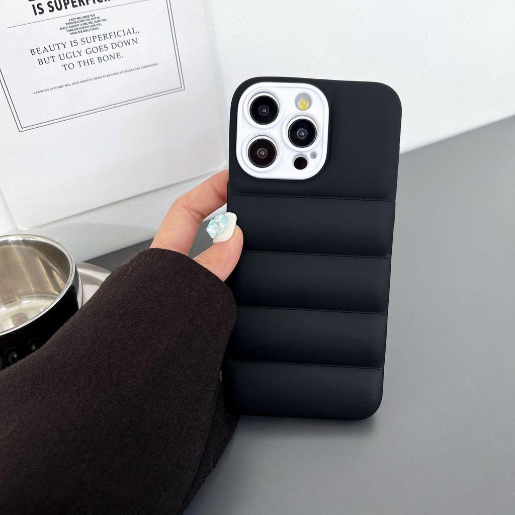 Solid Color Down Jacket iPhone Case: Anti-Fall for iPhone 11, 12, 13 Pro Max, 15