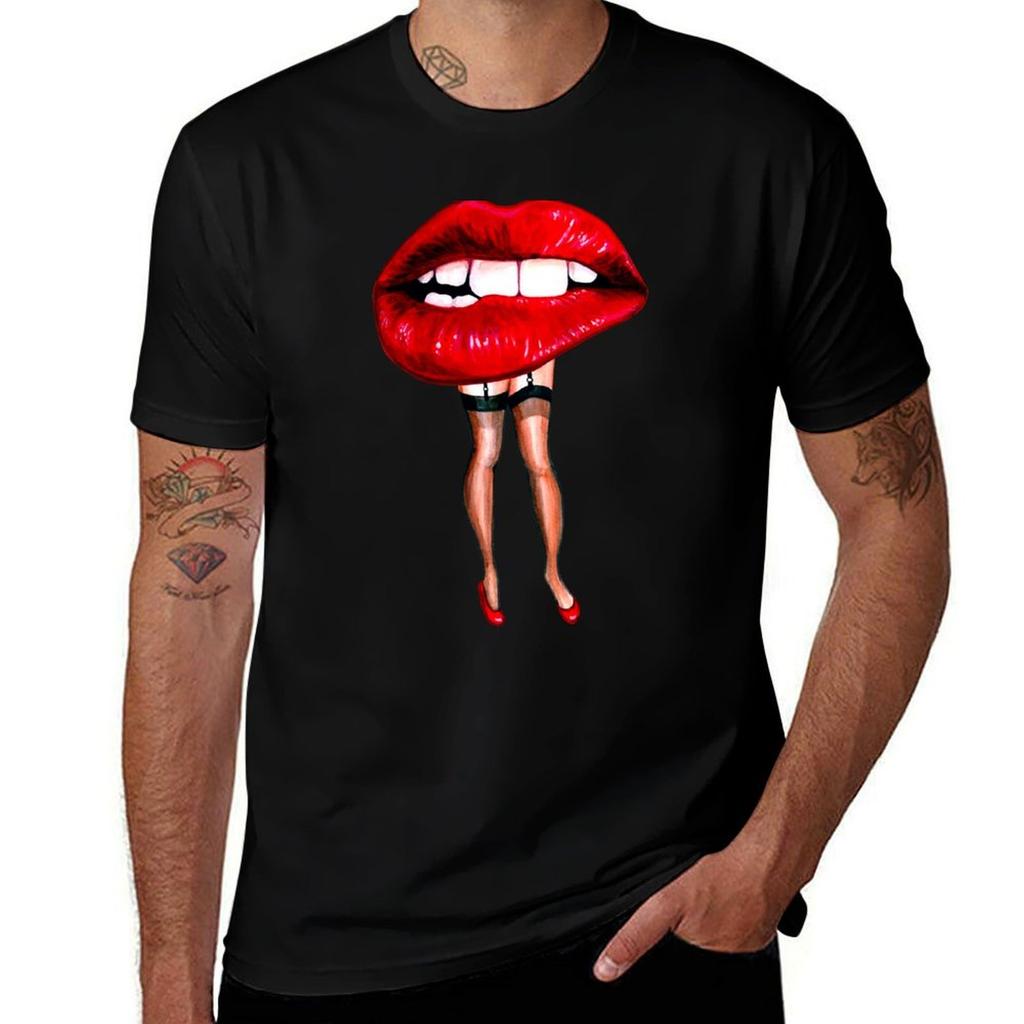 Lip Pinup Crimson Tshirt Simple Casual Short Sleeve Cotton Tshirt
