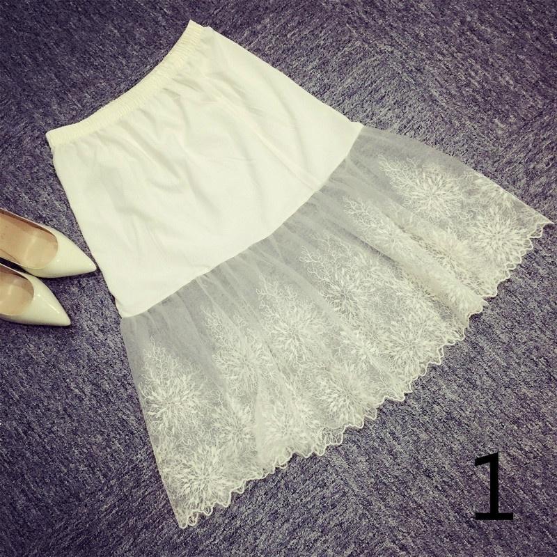 Moda donna sottoveste in pizzo gonna gonna estensibile lunghezza al ginocchio sottogonna mezza floreale a-line