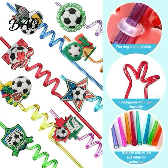 Birthday Party Straw 5Pcs Colorful Soccer Spiral Straws, Reusable Drinking Straws for Safe Odorless Party, Football Theme Celebration Beverage