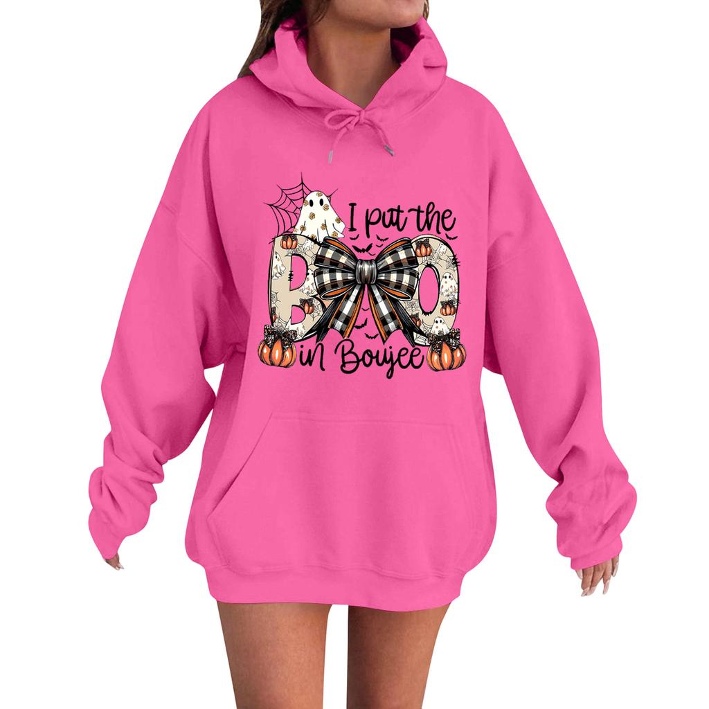 Women's Casual Fashion Comfortable Round Neck With Hood Long Sleeve Halloween Print Warm Sweatshirt
