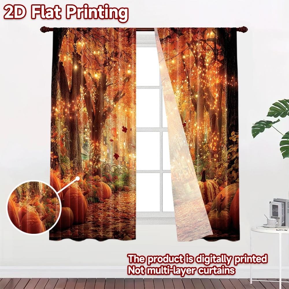 2D flat printing 2pcs Curtains Autumn Thanksgiving Path Pumpkins Digital Printed Polyester Drapes Family Party Decoration