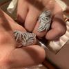 Aesthetic Feather Design Finger Ring for Women Luxury Full CZ Wedding Party Statement Female Rings  Sterling  Jewelry