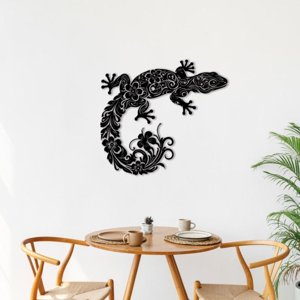 Modern Laser Cut Metal Wall Art Gecko Lizard Decor Tropical Animal Garden Sculpture Geometric Home Hanging