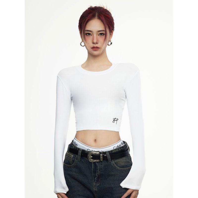 

Silm Early Autumn Fashion Short Upper Clothes Long Sleeves T-shirt White 2 yards (too large)