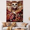 Skeletons play musical instruments with a puppet master in a lively scene. Patterned tapestry for bedroom and living room home decor