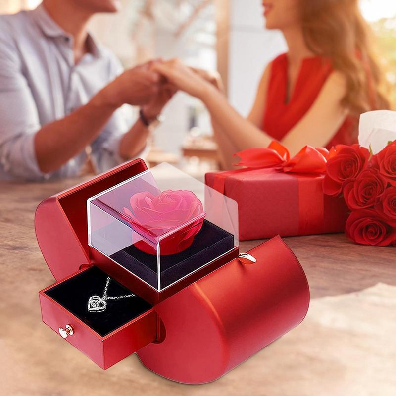 Eternal Flower Apples Christmas Gift Box Rose Flower Birthday Party Valentine's Day Gifts Forever Love Jewelry Box Holder