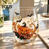 Grande Tazza da Bere per Ufficio Halloween Vetro Artigianale, Calici Senza Gambo con Zucca Fantasma Gatto Nero Ragnatela Vetro Trasparente Cucina
