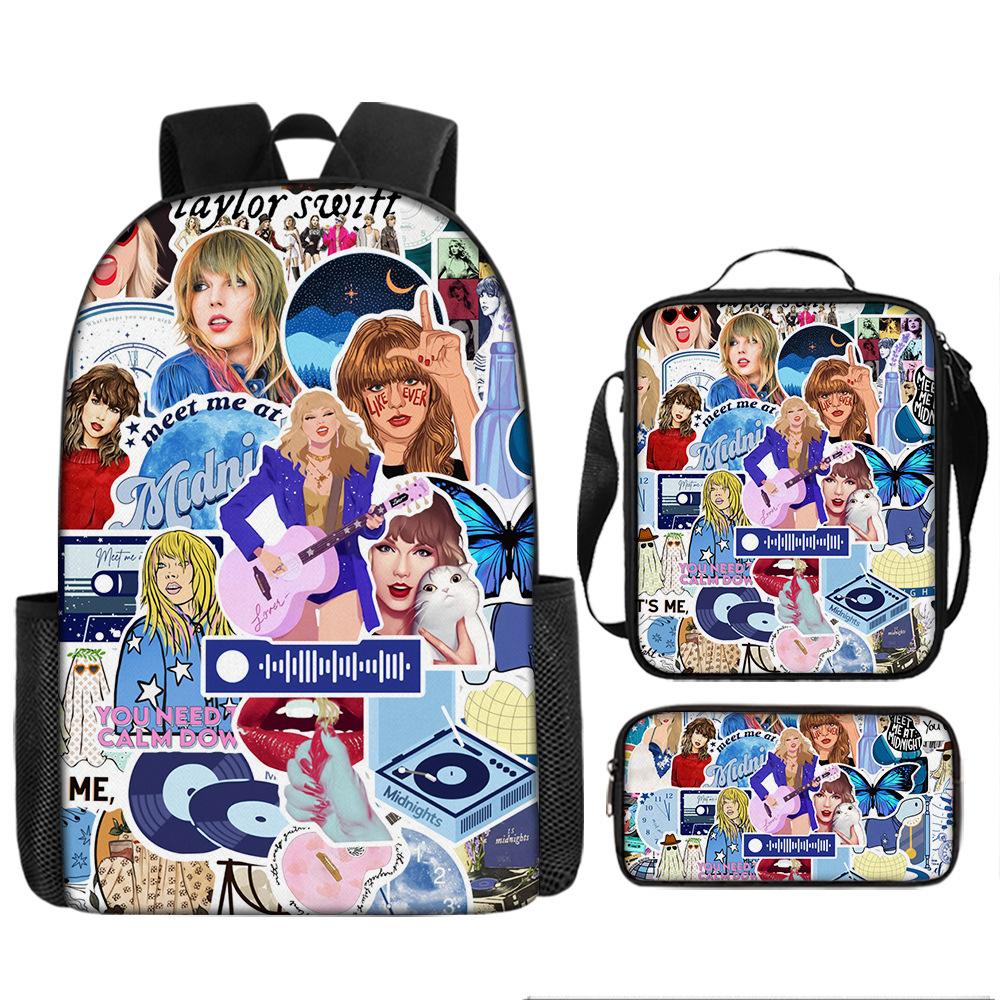 Large Capacity Schoolbag with Shoulder Strap; Student Three-piece Pencil Case Set