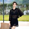 Korean Style Women's Three-Piece Swimsuit Set with Long Sleeve Sun Protection and Slimming Push-Up Features