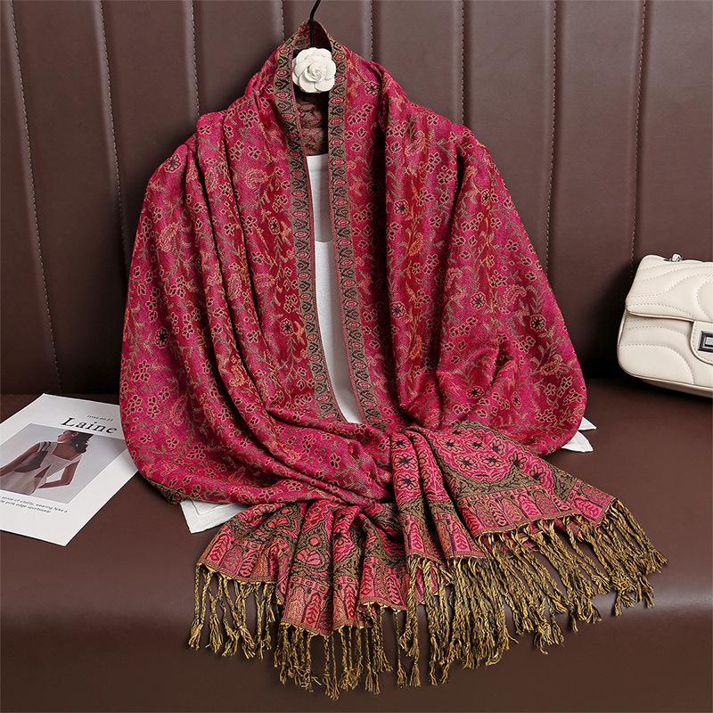 Spring And Autumn Atmosphere Imitation Cashmere Versatile Women'S Scarf Comfortable Shawl Temperament Cashew Jacquard Shawl