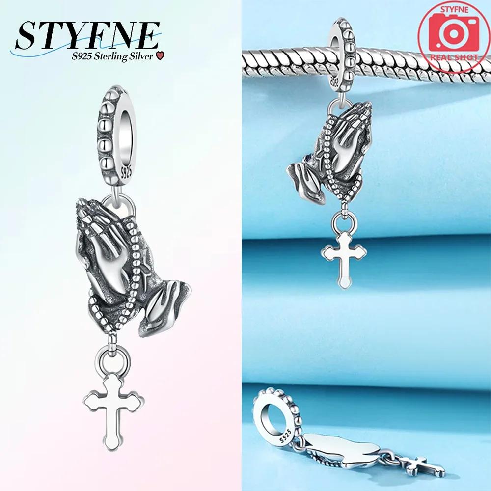 Original Charms Blue Cross Religious Winged Angel Gold Beads Fit Bracelet Copper Women Diy Fine Gift Accessory Set