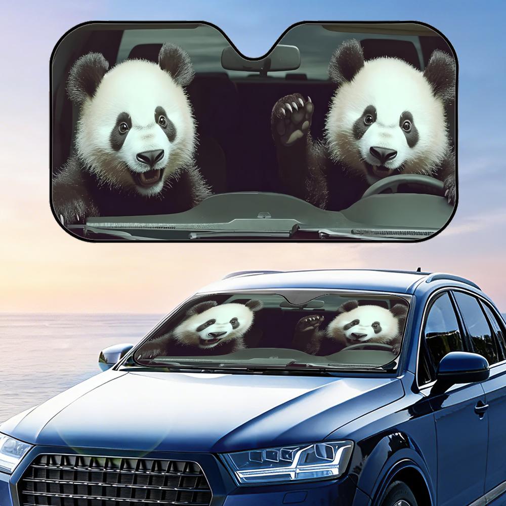 Funny Panda Driving Sun Visor Reusable Aluminum Foil Windshield UV Protection Heat Insulation Cover Sun Visor Sunshade