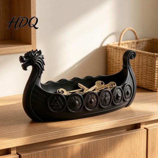 Artistic Key Bowl for Porch Resin Dragon Boat Storage Case Decorative Space Saving Desktop Functional Art Decor Organizer Matte Finish Sculpture