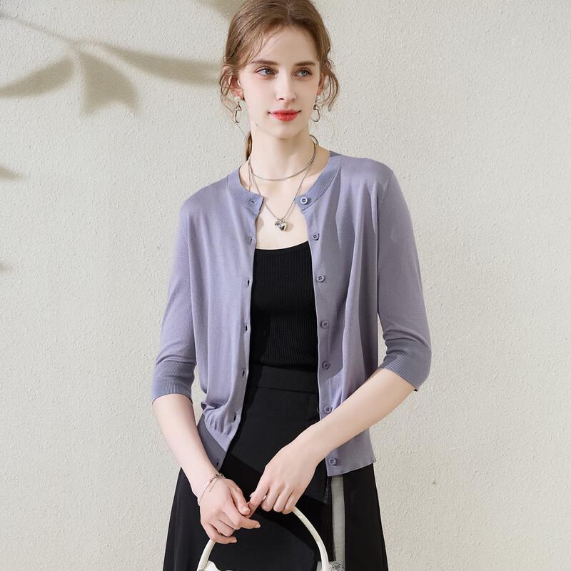 TUHUANG Damen Eleganter Gerippter Strick-Cardigan mit 3/4-Ärmeln