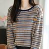 Navava Nk3552 Pumpkin Embroidery Point Stripe Long Sleeve Knitted Top