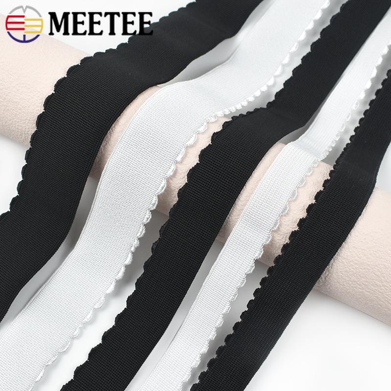 Meetee 2/5Meters Nylon Elastic Band 10-50mm Black White Lace Rubber Tape Bra Underwear Webbing Strap Belt DIY Sewing Accessories