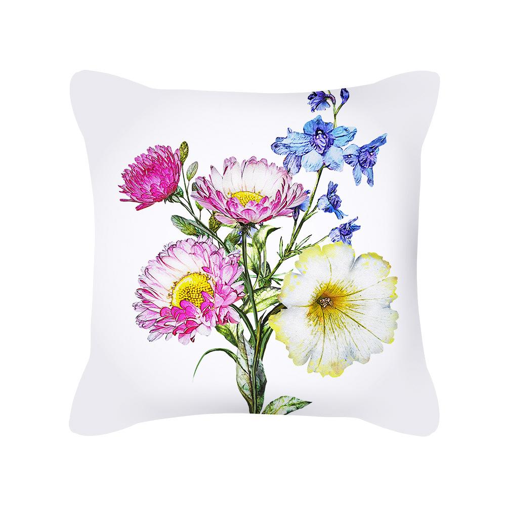 Pillow New Plant Flower Printed Pillow Sofa Pillow Bedside Backrest Short Plush Pillow Cover