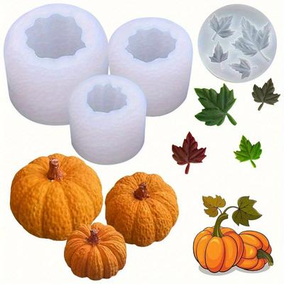 Pumpkin Candle Holder Making Silicone Molds, Maple Leaf Silicone Molds, 3D Pumpkin Silicone Molds For Epoxy Resin Casting Thanksgiving