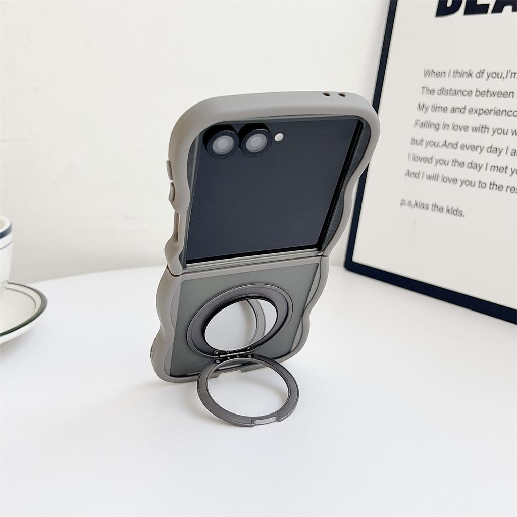 For Samsung Galaxy Z Flip7 5G Magnetic Case Mirror Rotating Kickstand Wave Edge TPU+PC Phone Cover