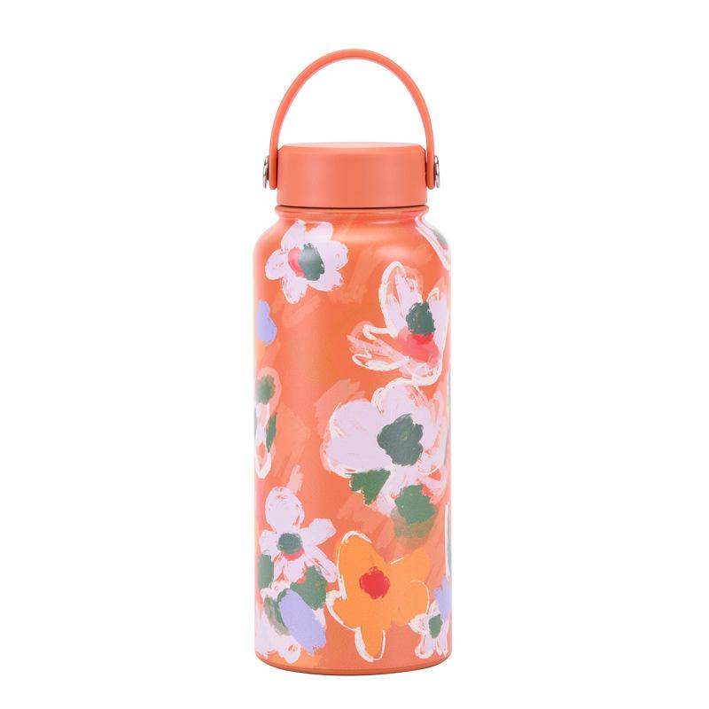 1L Thermos Cup Large Capacity Wide Mouth Portable Vacuum Sports Kettle Outdoor Printing Water Cup Female