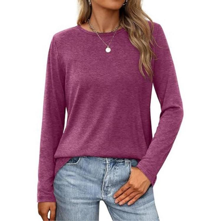 Casual Fashion Blouse Long Sleeve Round Neck Pullover Top Women