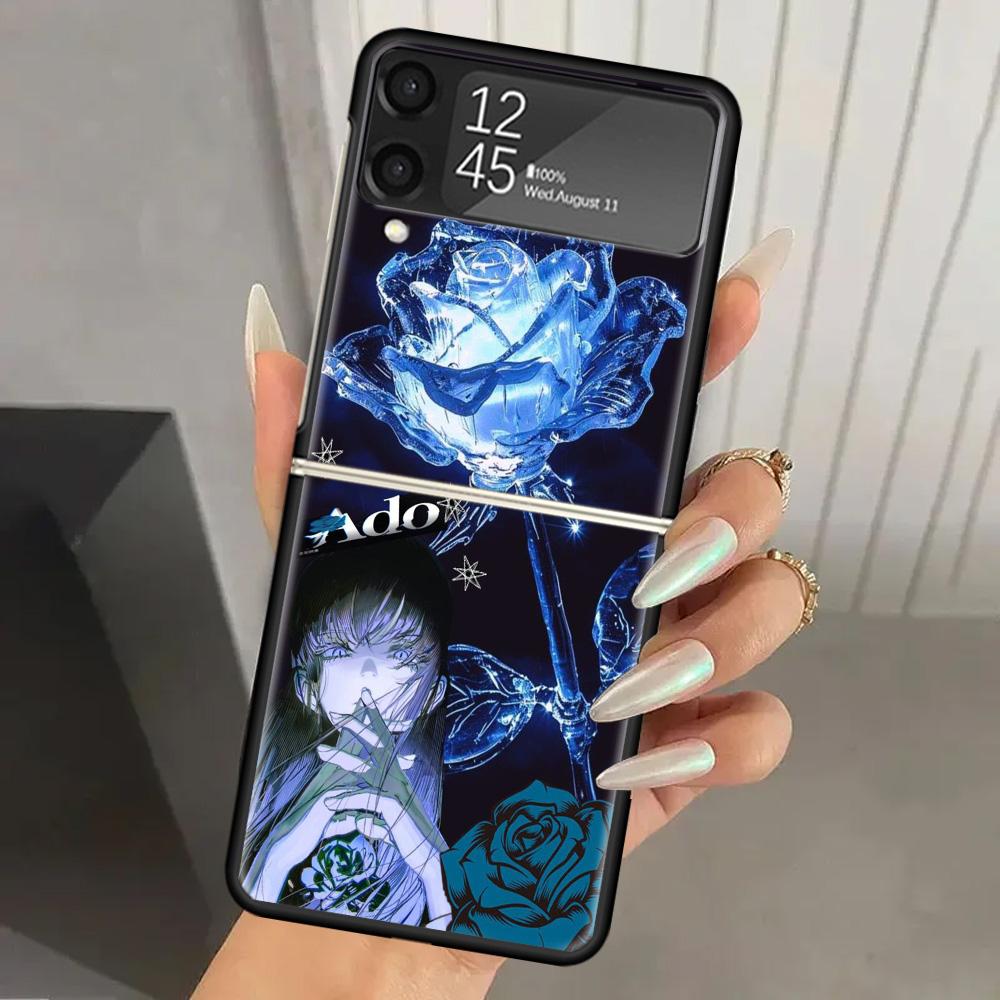 Ado Kyogen X Uta Hard PC Phone Case For Samsung Galaxy Z Flip 7 6 5 4 3 Black ZFlip7 ZFlip6 Flip5 Flip4 Flip3 5G Print Cover Samsung Z Flip 3