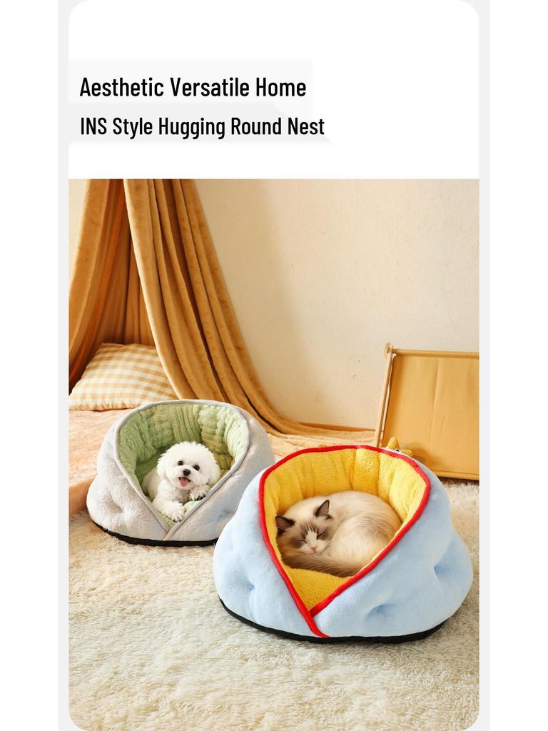 2025 Winter Cozy Semi-Enclosed Dog Bed for Medium and Small Pets