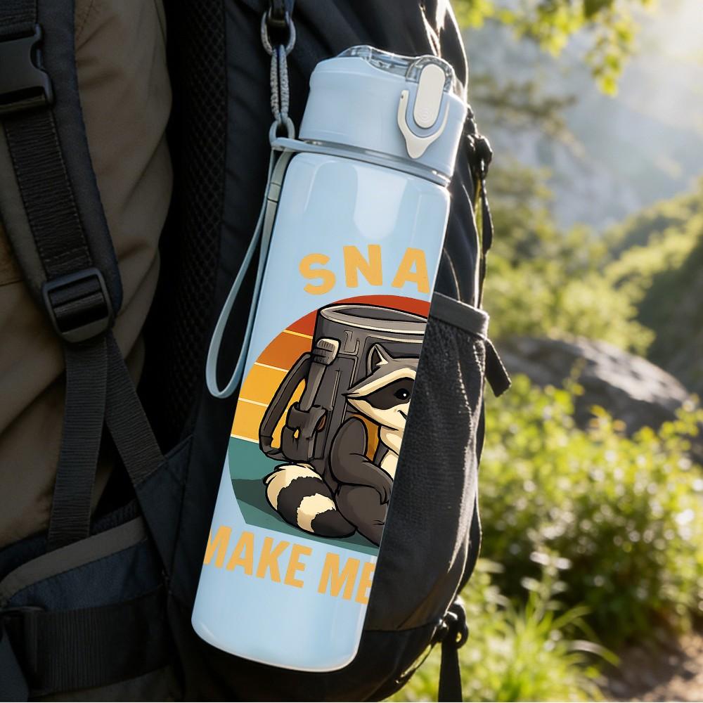 1PC Snacks Make Me Nicer Raccoon Print 750ml Color Plastic Sports Water Bottle Leakproof Flip Straw Lid Suitable for Sports Office Home Use