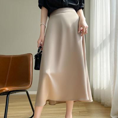 Neuer Sommer Damen Eleganter Midi Seidenrock - Hohe Taille, Vielseitig, Einfarbig