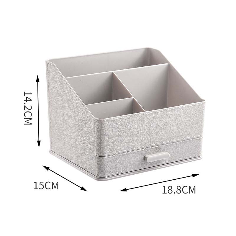 Multifunctional Desk Top Pen Holder with Imitation Leather Texture Creative Storage Appliance with Drawer