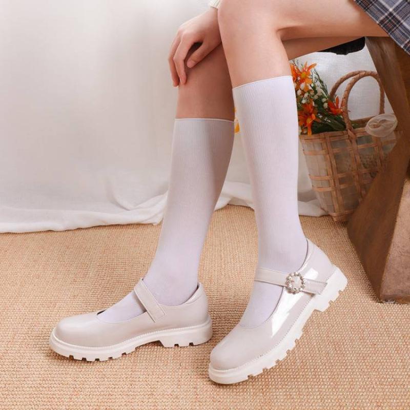 New Thick-soled Buckle Girls' Single Shoes Patent Leather British Older Children's Shoes Non-slip Solid Color Girls' Student Shoes Children's Leat