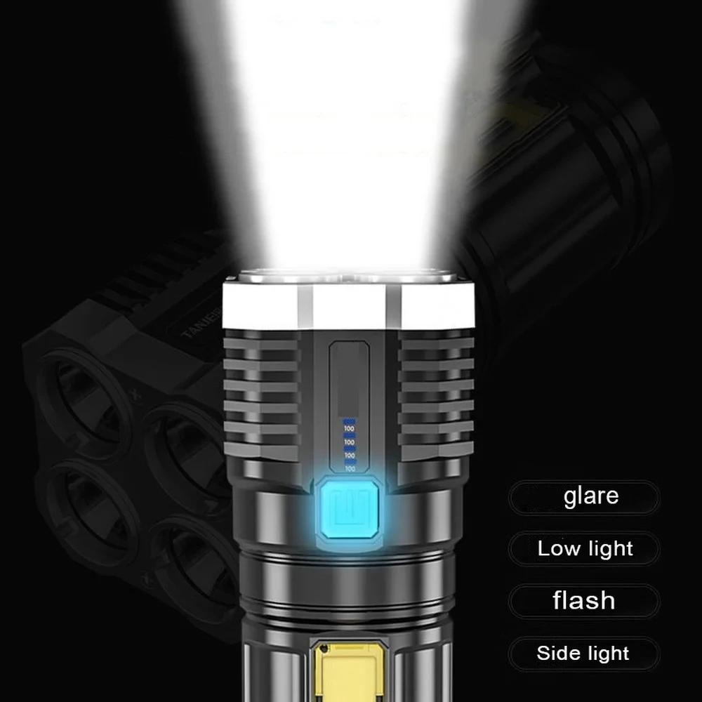 Portable 4-5 Core LED Flashlight Built-in Battery USB Rechargeable COB Working Light Outdoor Home Torch Camping Search Lantern