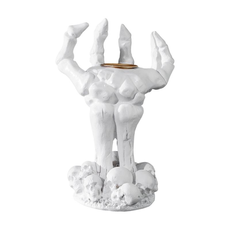 Resin Skeleton Hand Decors Candle Holders, Gothic Accent Rings, Bracelets, Necklace Stand for Halloween Centerpieces, Shelves, and Mantels Displays
