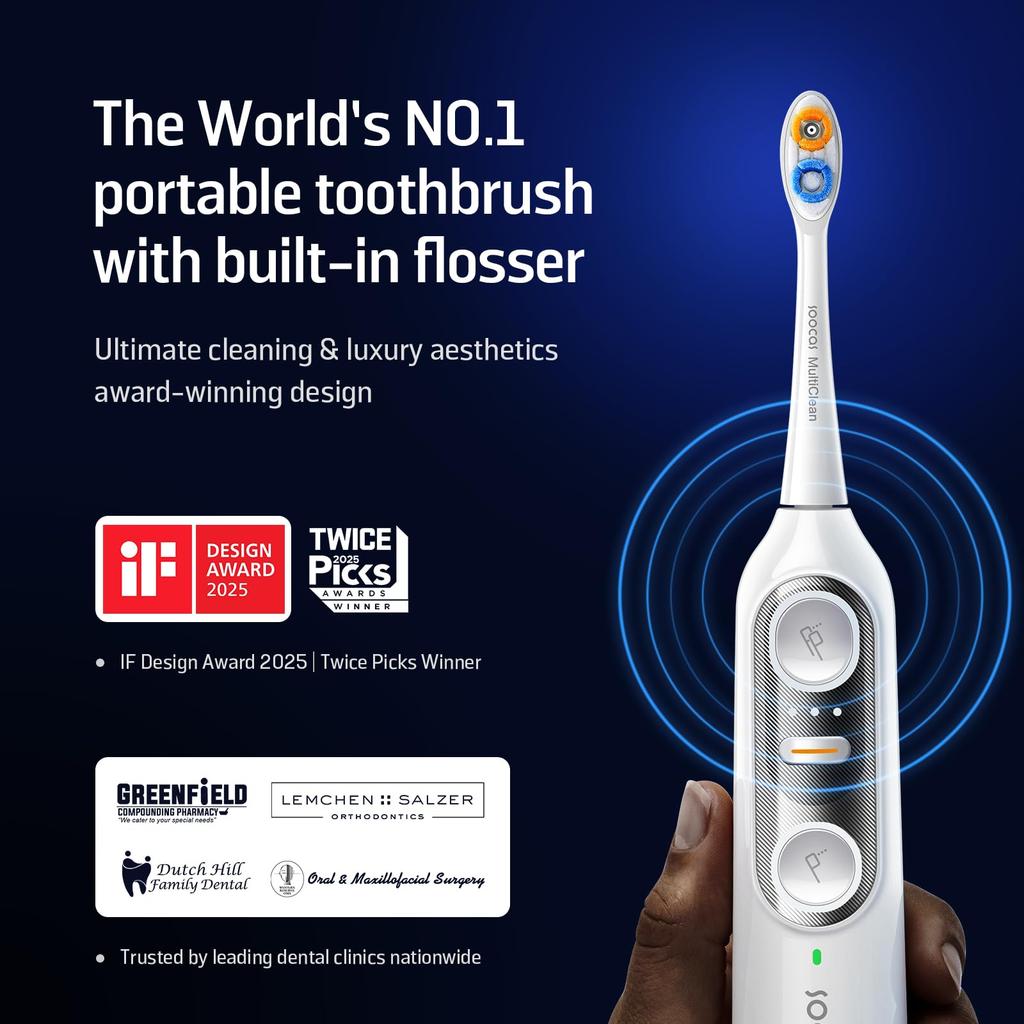 Soocas NEOS II Electric Toothbrush with Jet Sonic Oral Interdental Water 124 PSI High Plaque Battery IPX8 Perfect for White Washer, 2-in-1 Toothbrush,