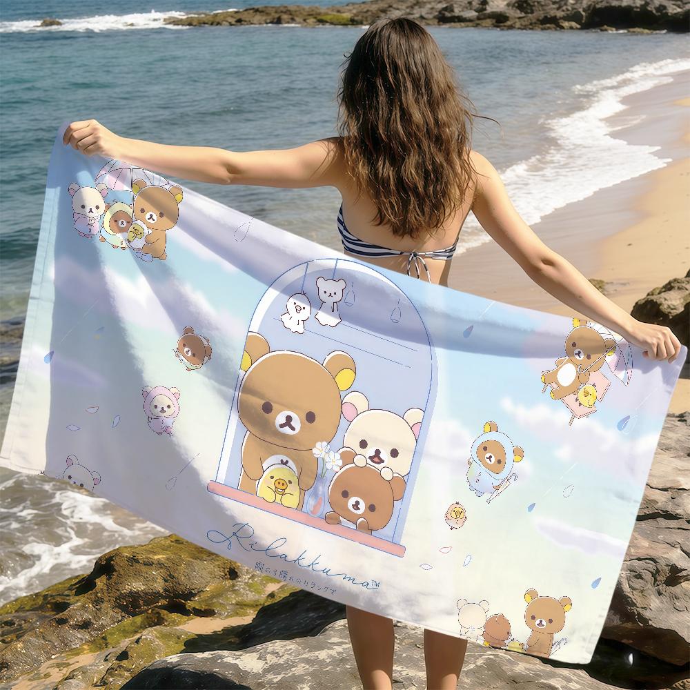 cute cartoon face fun Bear R-Rilakkuma soft Dry Beach Towels Trip Towel swim Summer Holiday Vacation bathing Pool Camp Gift