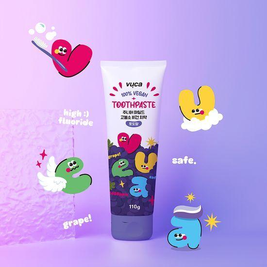 VUCA Junior Mild Breath Care Vegan Toothpaste Grape Flavor 110g (4 Pack) + 1 Junior Vegan Strawberry Free