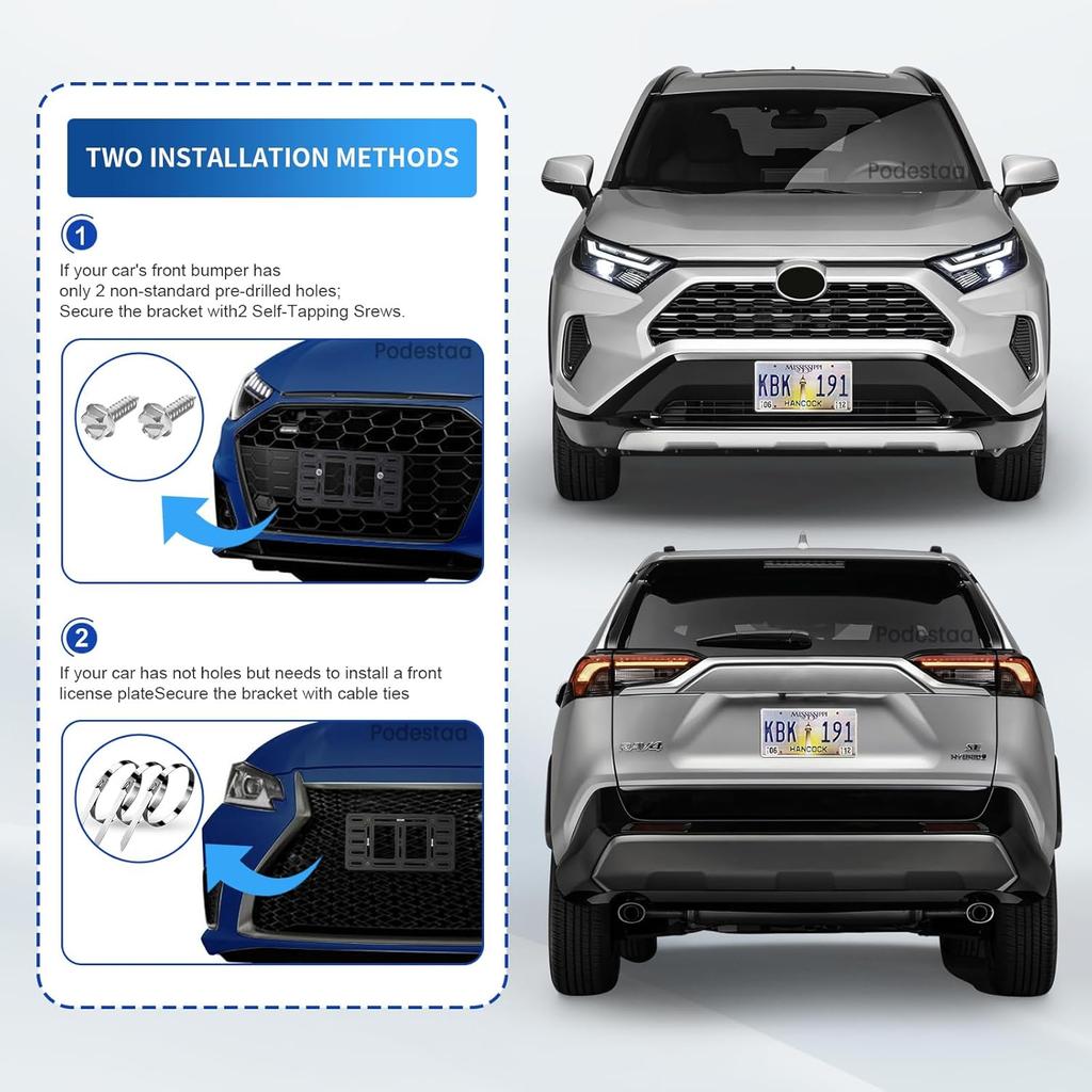 Front Bumper License Plate Bracket Holder for Toyota 2000-2025 RAV4 Corolla Camry Hybrid 4Runner Tundra Tacoma Car Plate Frame Mounting Kit
