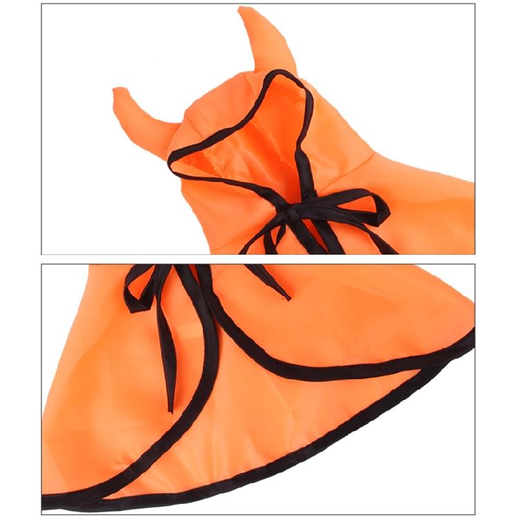 Pet Halloween Costume 3Pcs Set Adjustable Orange Cloak Cute Horns Design