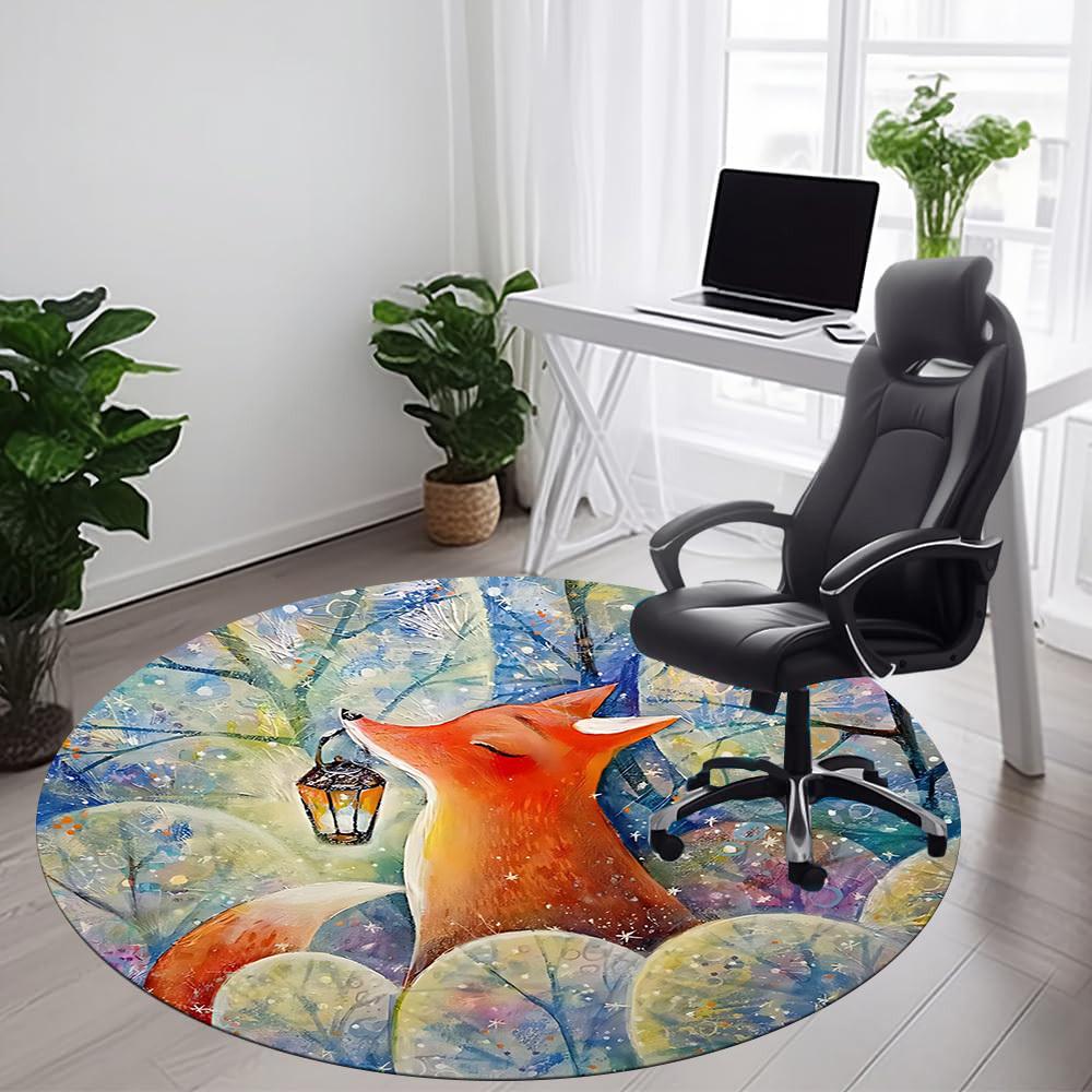 

1PC Winter Fox Office Round Area Rug, Indoor Mat Suitable For Office, Under Office Chairs Bedroom Living Room Home Decor, Room DecoT1223040 80cm by 80cm