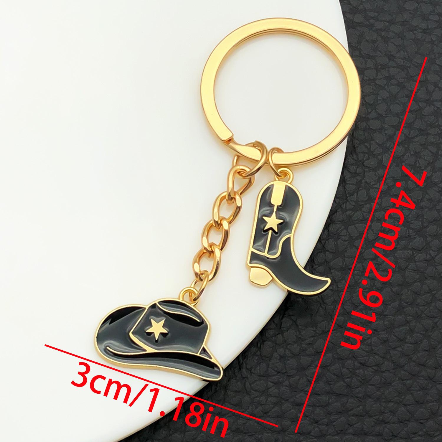 Retro Western Star Black Cowboy Hat Enamel Keychain Bag Charm