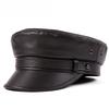 100% Sheepskin Military Hat - XXL Genuine Leather Flat Top Cap for Men/Women, Vintage Rock Style Unisex Headwearoll Captain Hat