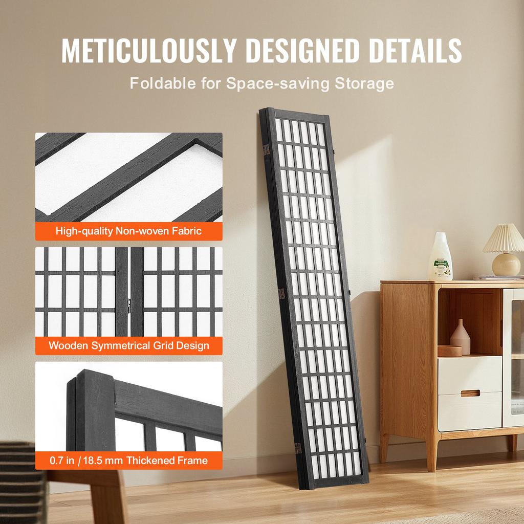 VEVOR Room Divider, 3 Panel Japanese Room Divider, Wood Folding Privacy Screen Indoor, Japanese Partition Dividers Portable Decoration Screens