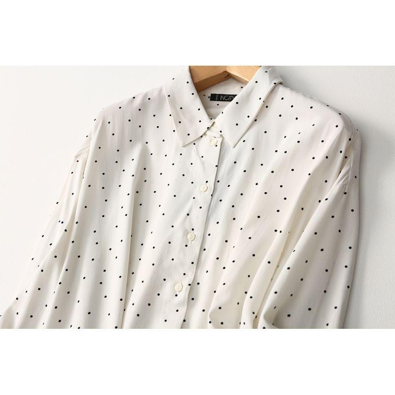 Trade Original Order Elegant Polka-Dot Loose-Fitting Long Sleeves Cotton Silk Shirt Artificial Cotton Tops Summer Thin Plus Size Women's Clothing