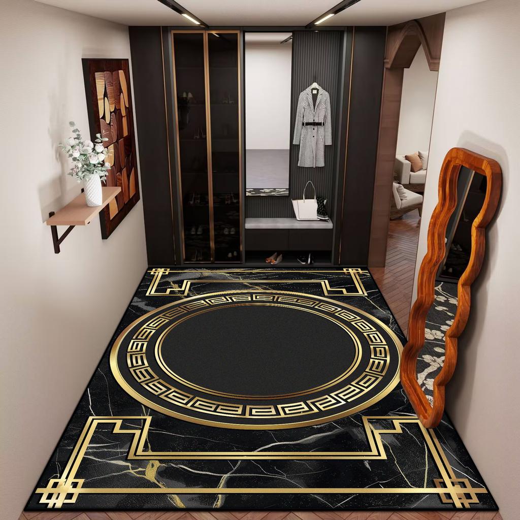 Moderner Schwarzgoldener Schlafzimmerteppich Heimdekoration Luxus Rutschfest Leichter Luxus Großflächige Teppiche Waschbarer Teppich Salon Badematte Zimmer