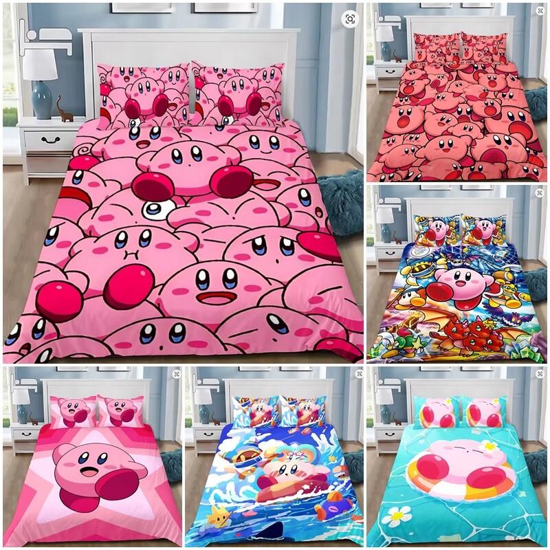 Boys Girls Kirby 3D Duvet Cover Pillowcases Single Double Queen Bedding Set Gift