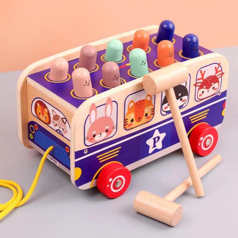 Children's wooden cartoon whack-a-mole percussion piling table Boys and girls percussion table Early education educational wooden toys