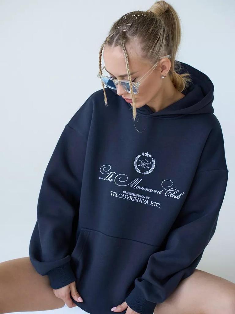 Women's Trendy Letter Print Velvet-Lined Hooded Jacket for Autumn/Winter